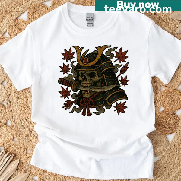 Neo-traditional tattoo art t-shirt featuring an undead samurai