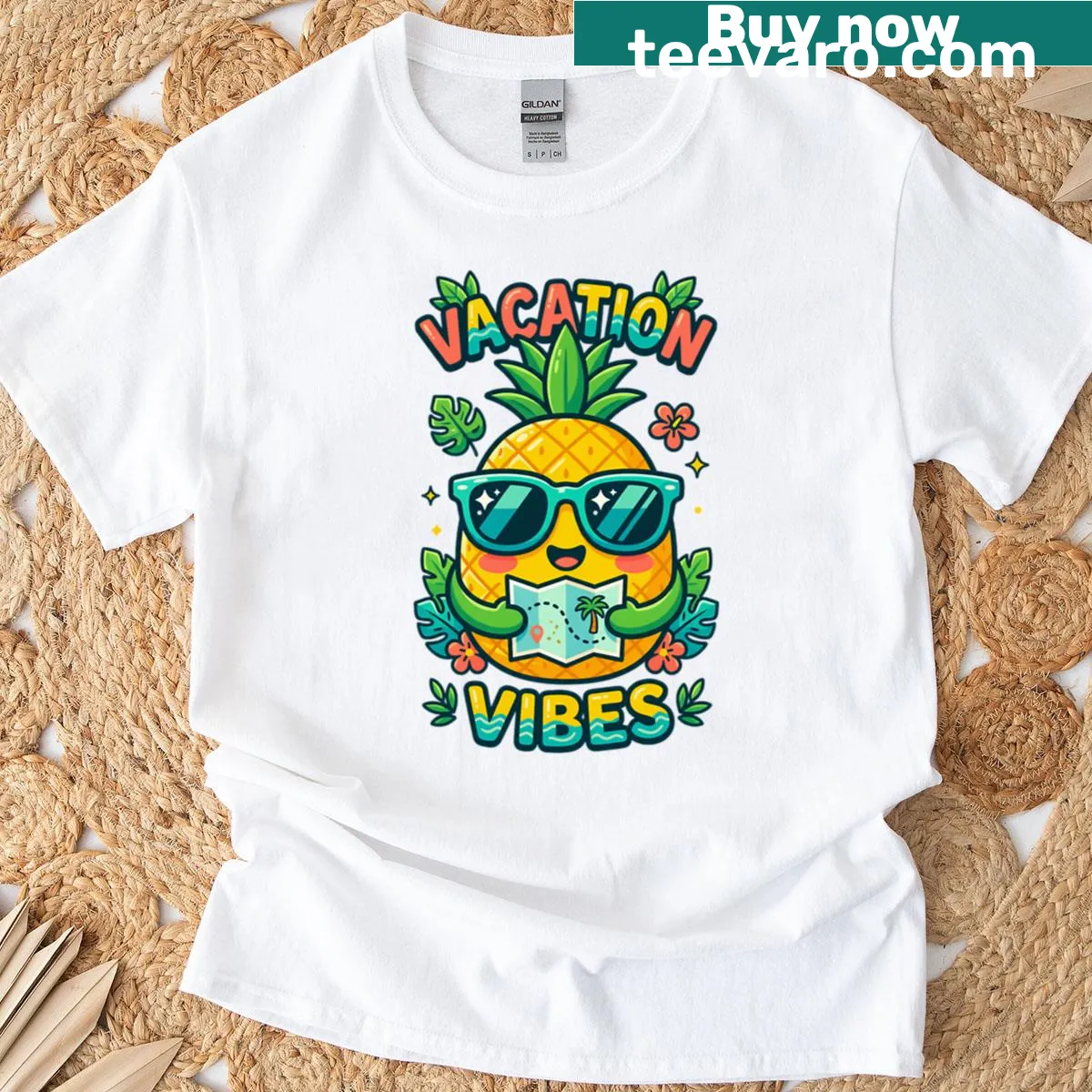 Pineapple wearing sunglasses T-shirt for travel enthusiasts — on a men's t-shirt