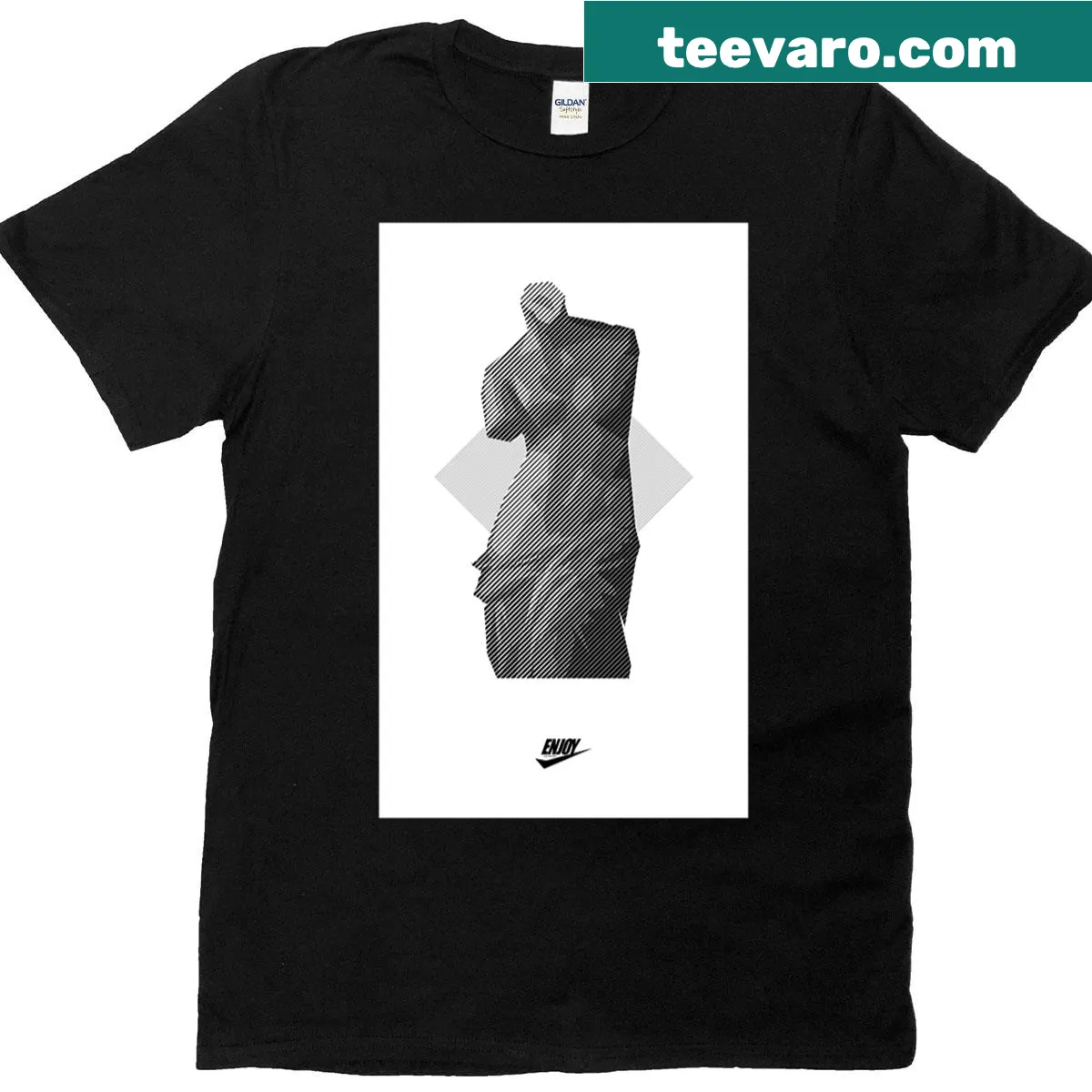 Black T-shirt with abstract diamond graphic — on a men's t-shirt