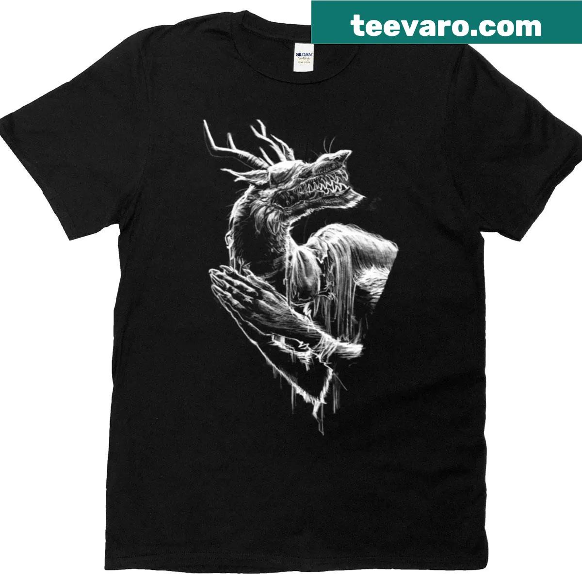 T-shirt featuring a graphic of Vicar Amelia from a video game — on a men's t-shirt