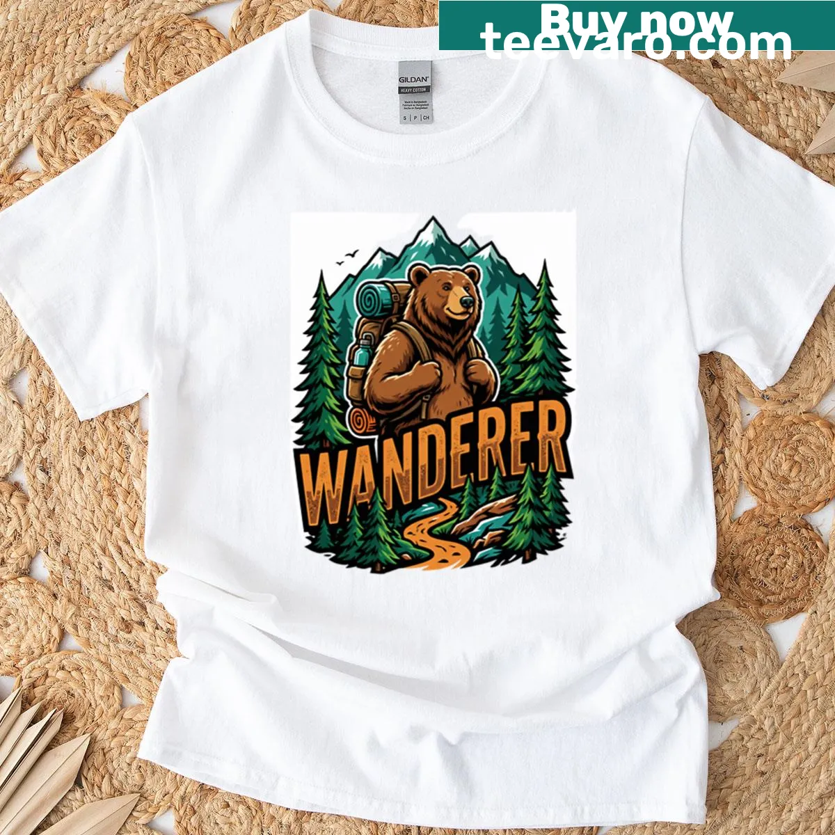 Cartoon bear with a backpack, ready for hiking adventures. — on a men's t-shirt