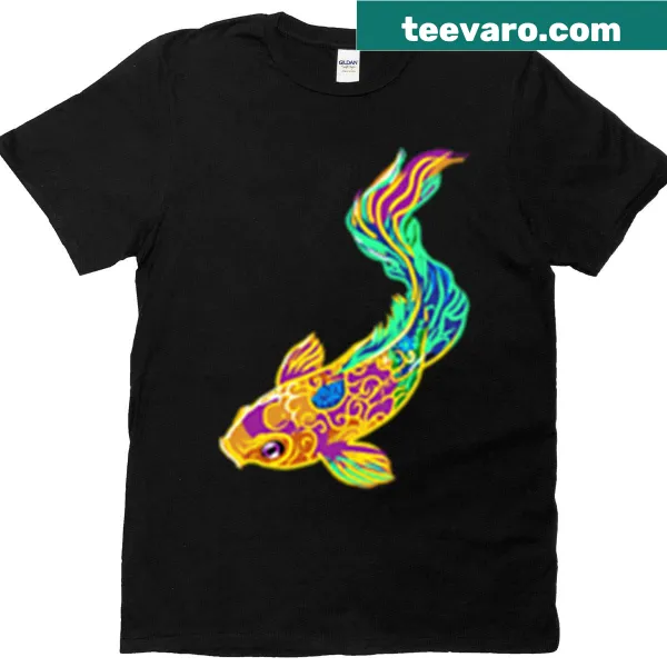 Illustrated t-shirt featuring a koi fish design in a tranquil style