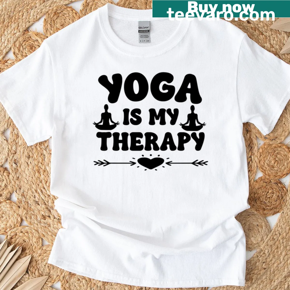 T-shirt with the quote 'Yoga Is My Therapy' in a fun design — on a men's t-shirt