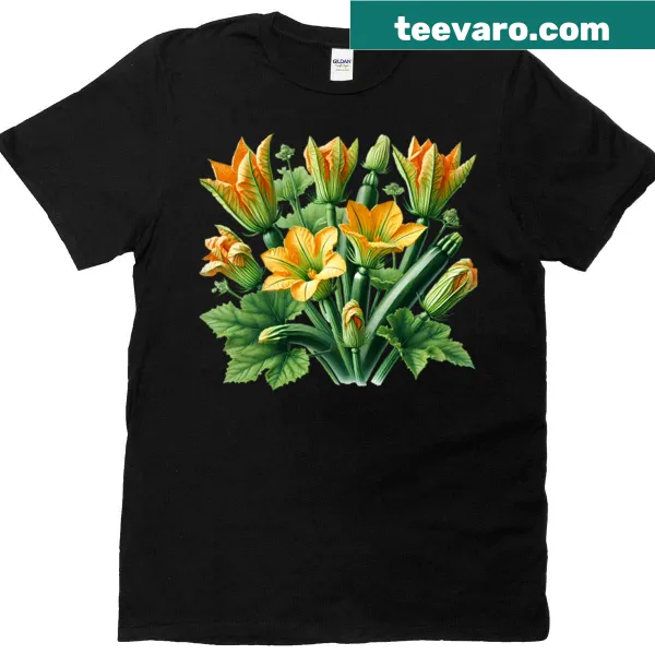 Illustrated T-shirt featuring zuccini flowers