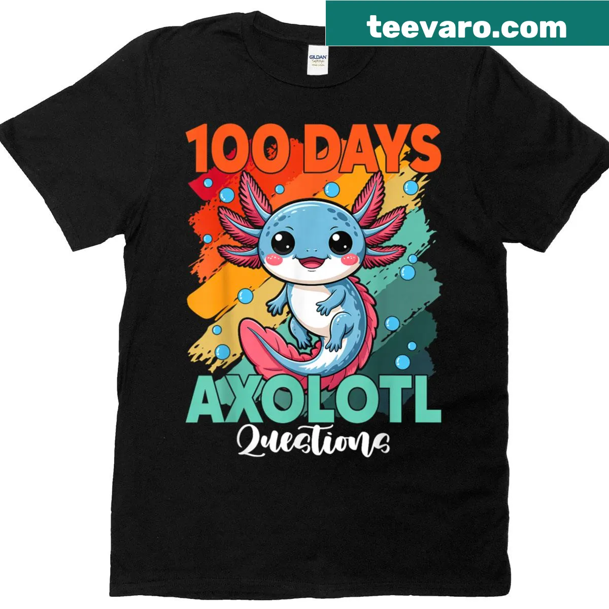 Cute axolotl graphic T-shirt for kids celebrating 100th day of school — on a men's t-shirt