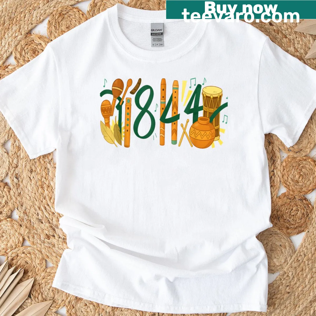 A Merry Christmas T-shirt featuring a festive Afro bun illustration. — on a men's t-shirt