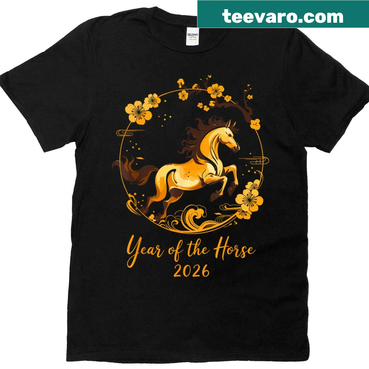 Lunar New Year T-shirt featuring a horse design for kids and adults — on a men's t-shirt