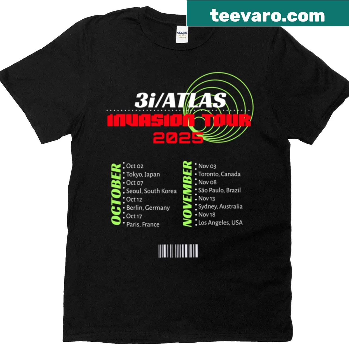 2025 tour dates shirt featuring Atlas invasion theme. — on a men's t-shirt