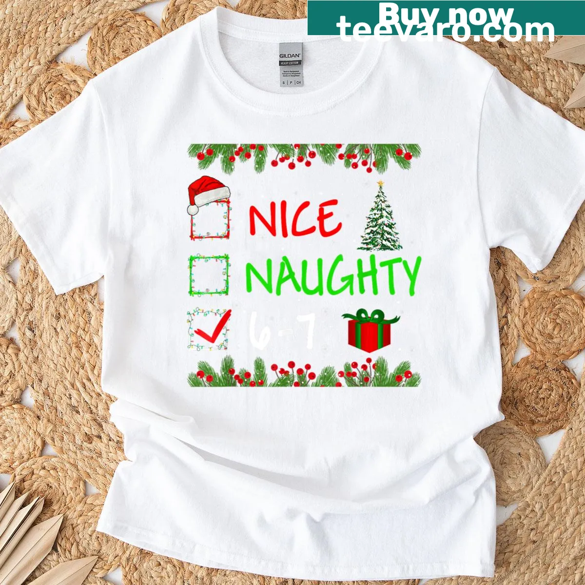Santa meme T-shirt with humorous text about Christmas behavior — on a men's t-shirt