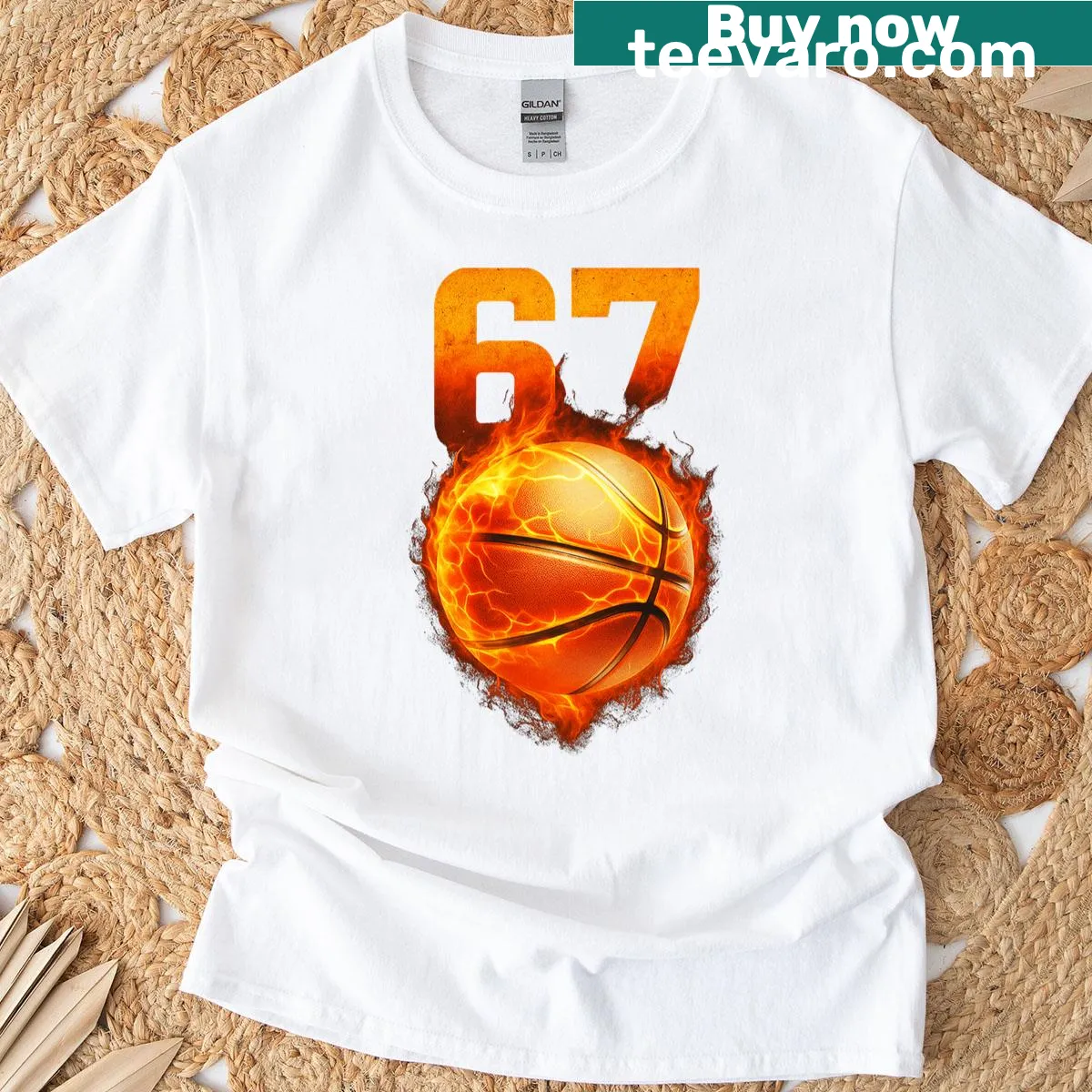 Funny basketball t-shirt with 67 meme for kids — on a men's t-shirt