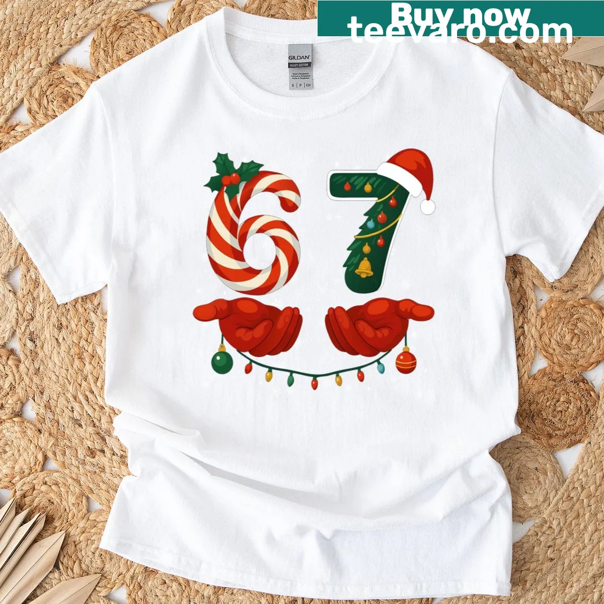 Holiday-themed T-shirt featuring Gen Alpha slang and memes — on a men's t-shirt
