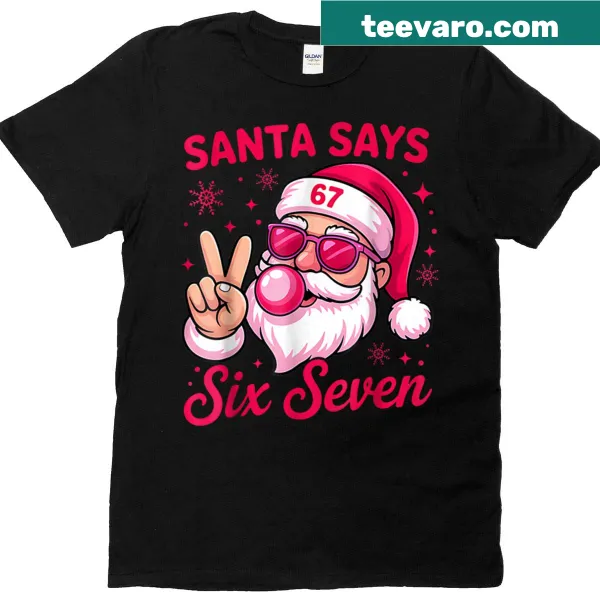 Santa meme T-shirt with text 'Six Seven' for kids