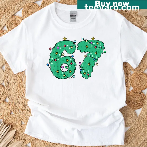Funny Christmas tree meme t-shirt for kids with number 67
