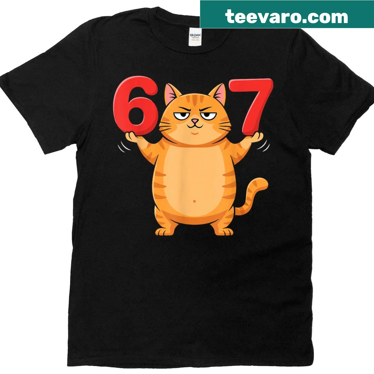 Funny cat t-shirt with 'Six Seven' meme for kids — on a men's t-shirt