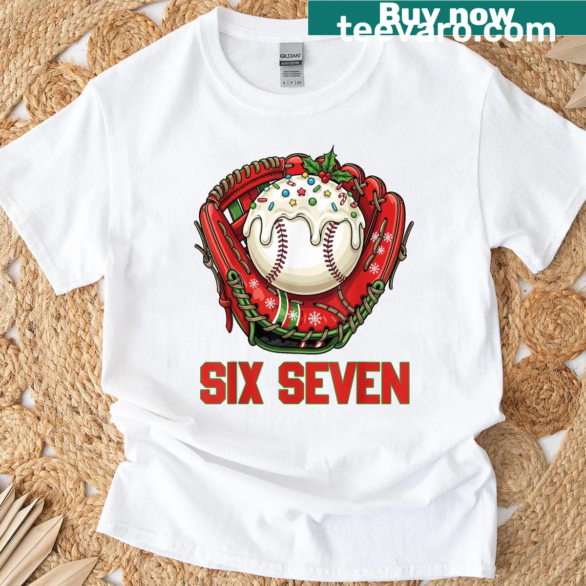 Funny Christmas t-shirt with ice cream drip and 67 meme — on a men's t-shirt