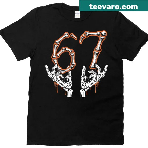 Halloween T-shirt featuring the '67' meme with spooky elements