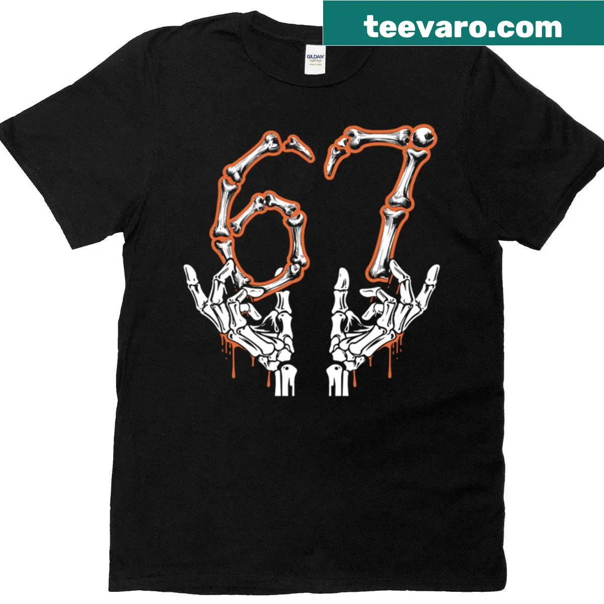 Halloween T-shirt featuring the '67' meme with spooky elements — on a men's t-shirt