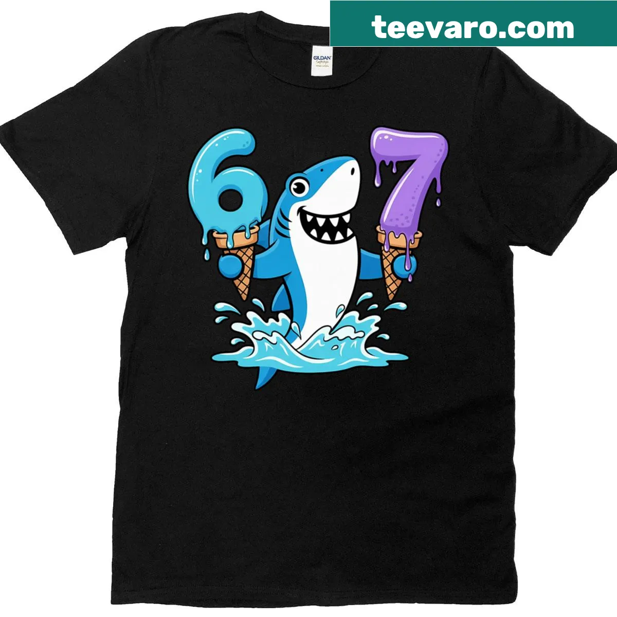 Funny shark shirt with ice cream illustration. — on a men's t-shirt