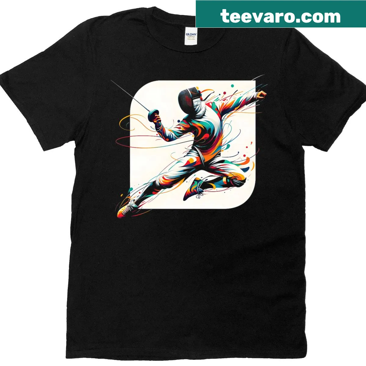 Abstract design of a fencer in action on a premium T-shirt — on a men's t-shirt