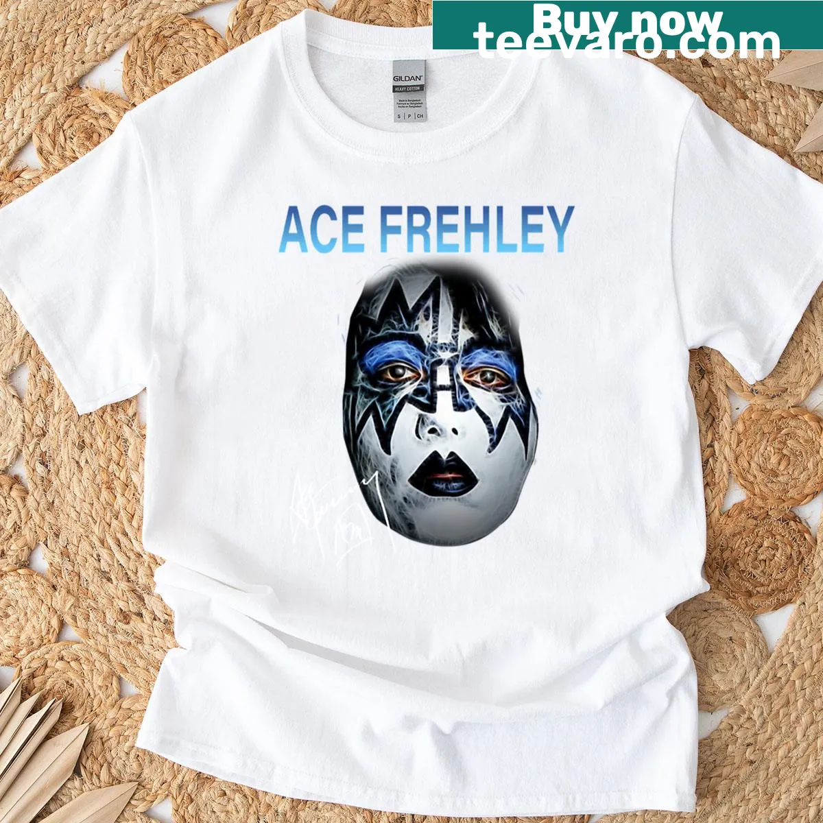 Vintage-style Ace Frehley t-shirt celebrating rock music. — on a men's t-shirt