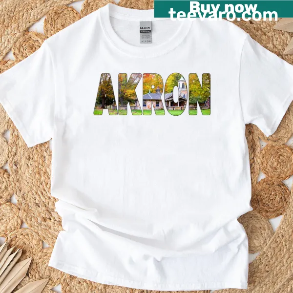 Scenic fall trees design representing Akron, Ohio.