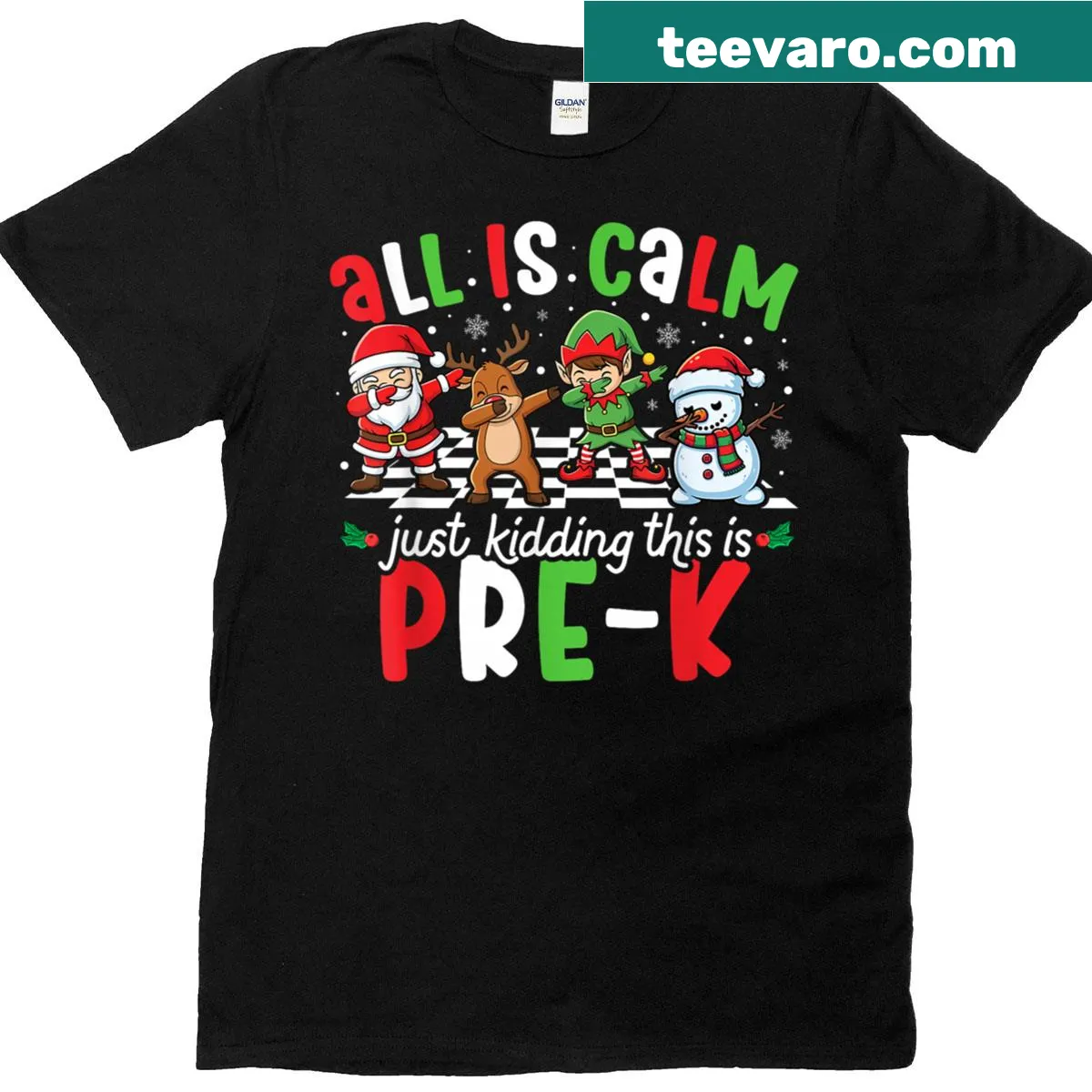 Funny teacher T-shirt for pre-k Christmas with humorous text — on a men's t-shirt