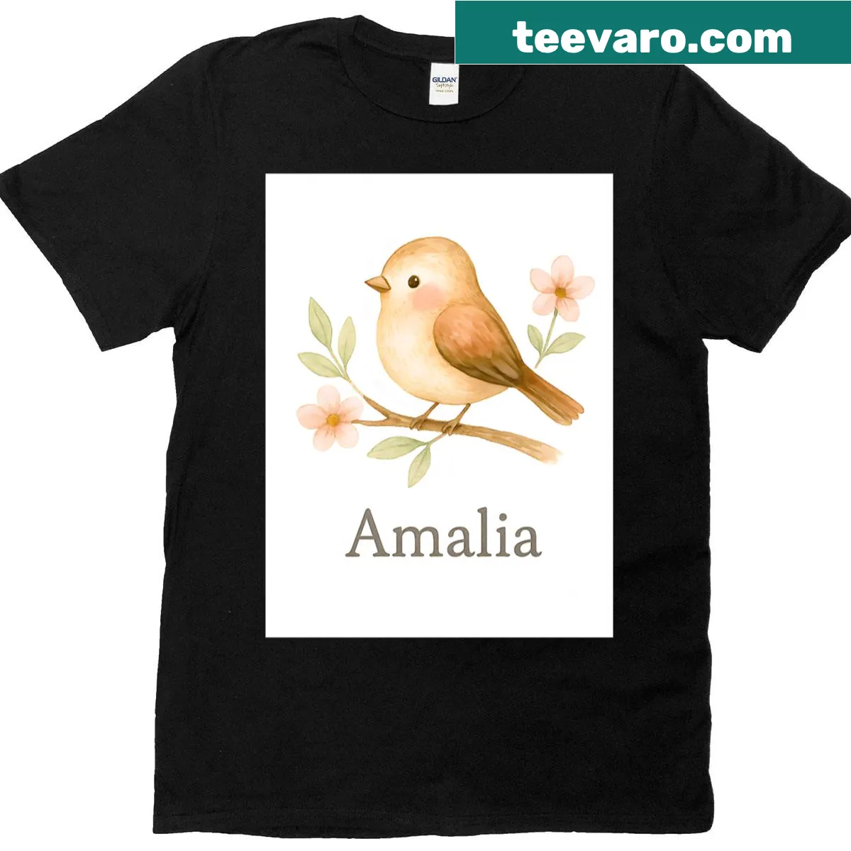 Cute baby bird on a branch graphic t-shirt for kids — on a men's t-shirt