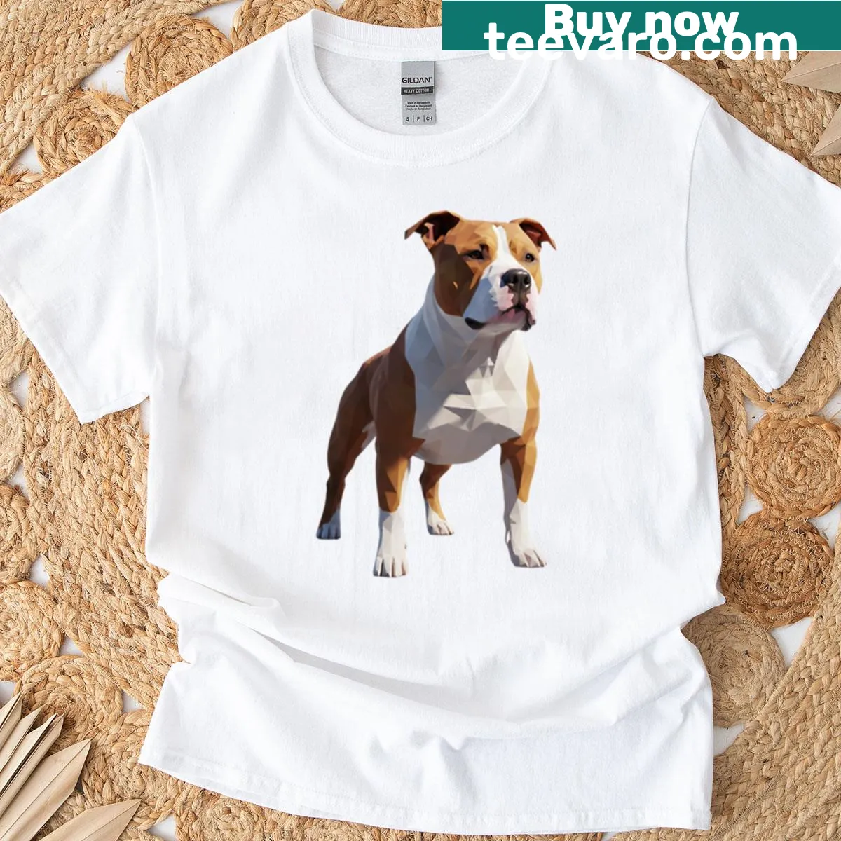 Low poly design of an American Pit Bull Terrier on t-shirt — on a men's t-shirt