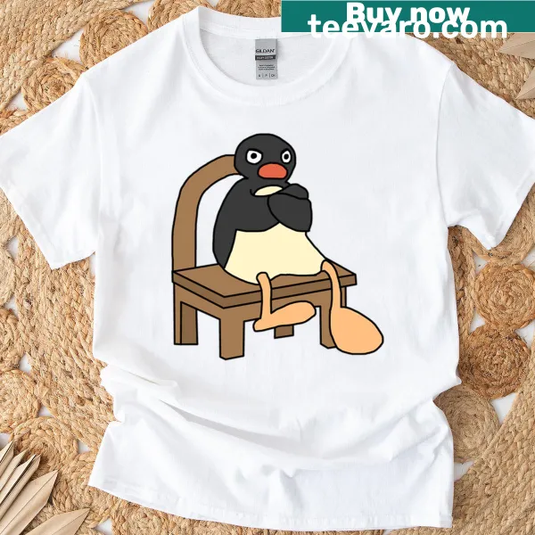 Cartoon graphic of an angry penguin on a t-shirt.