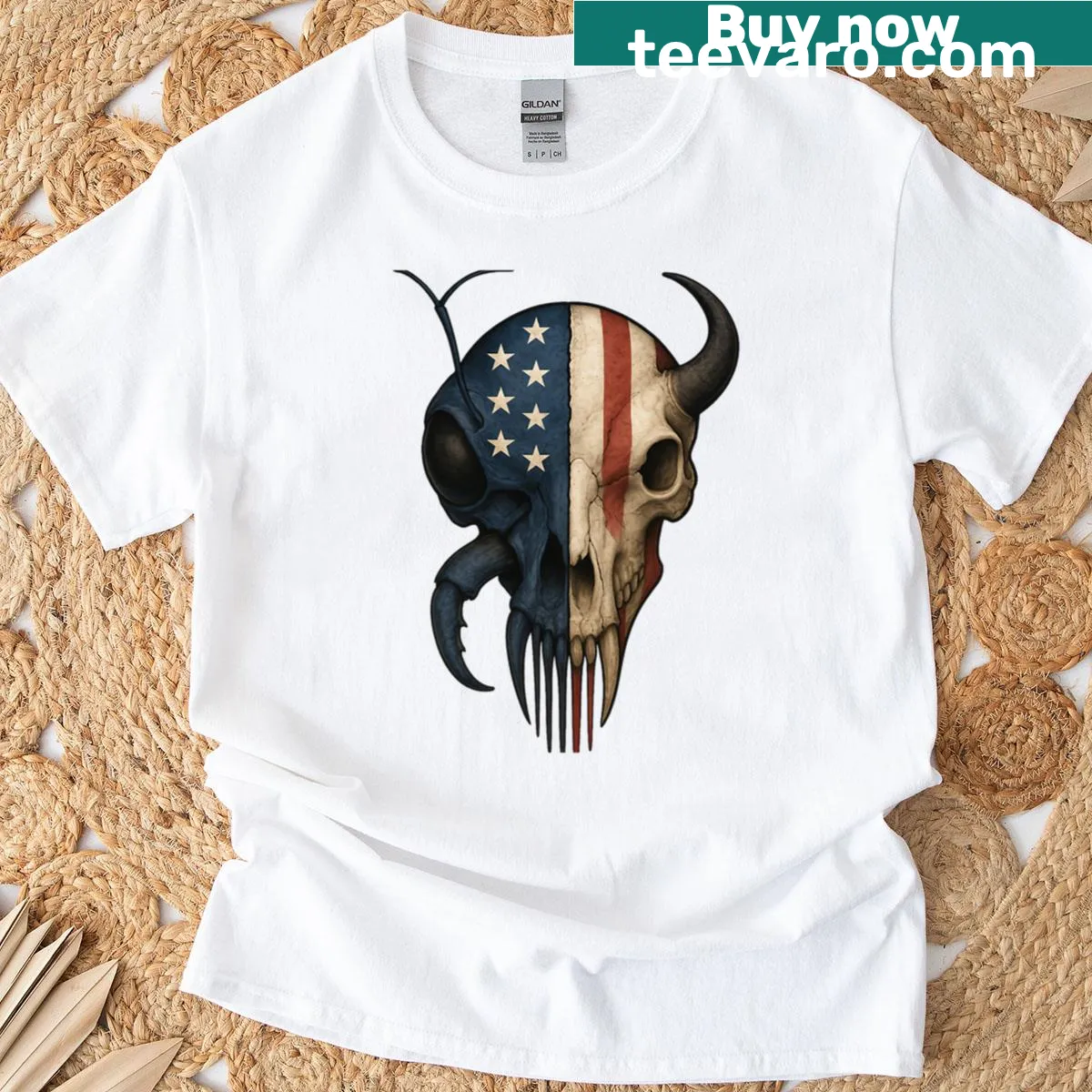 Punisher-themed graphic t-shirt with unboxing theme — on a men's t-shirt
