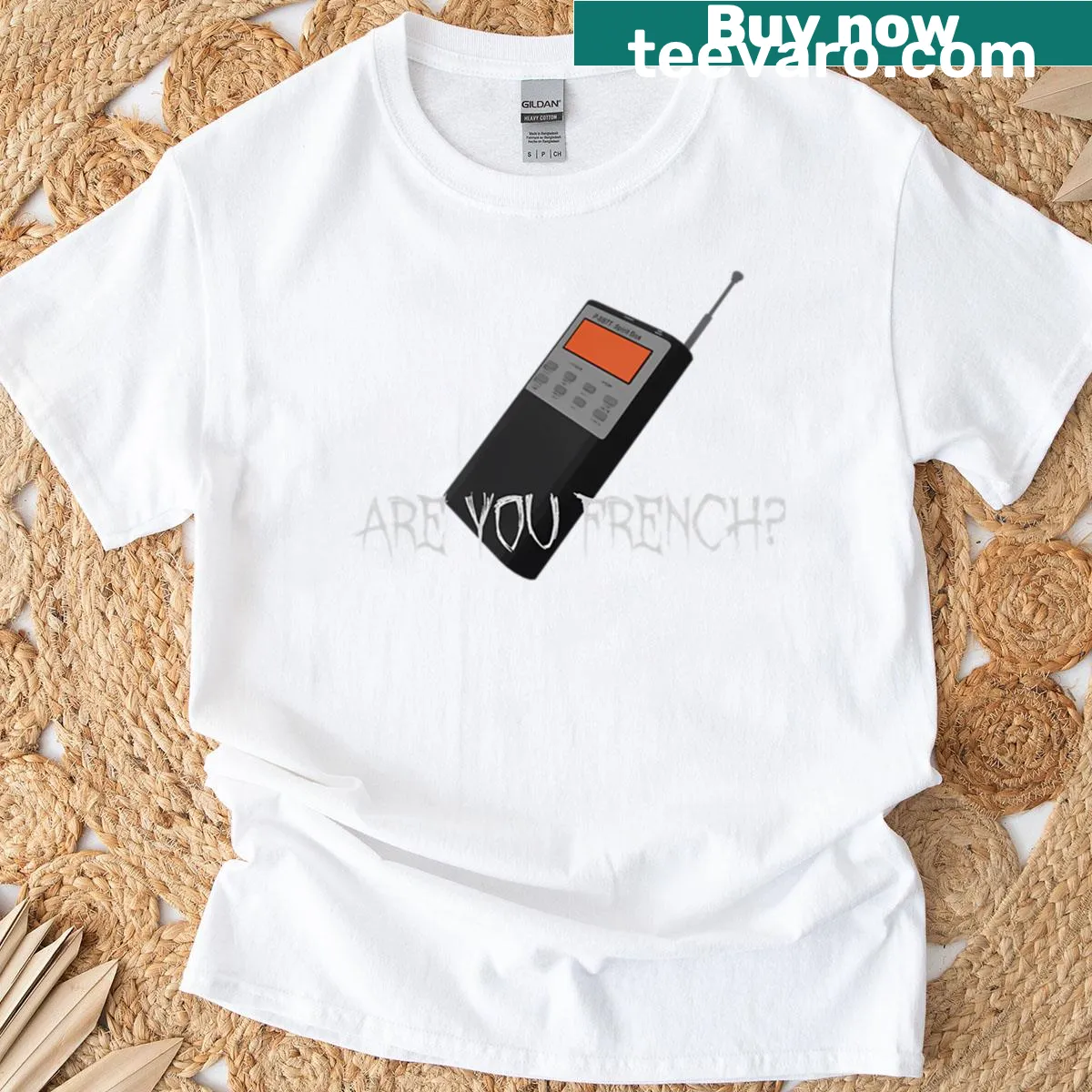Humorous typography t-shirt with French-themed phrase — on a men's t-shirt