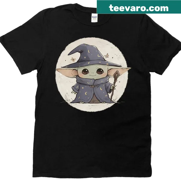 Cute Baby Yoda character dressed as a wizard