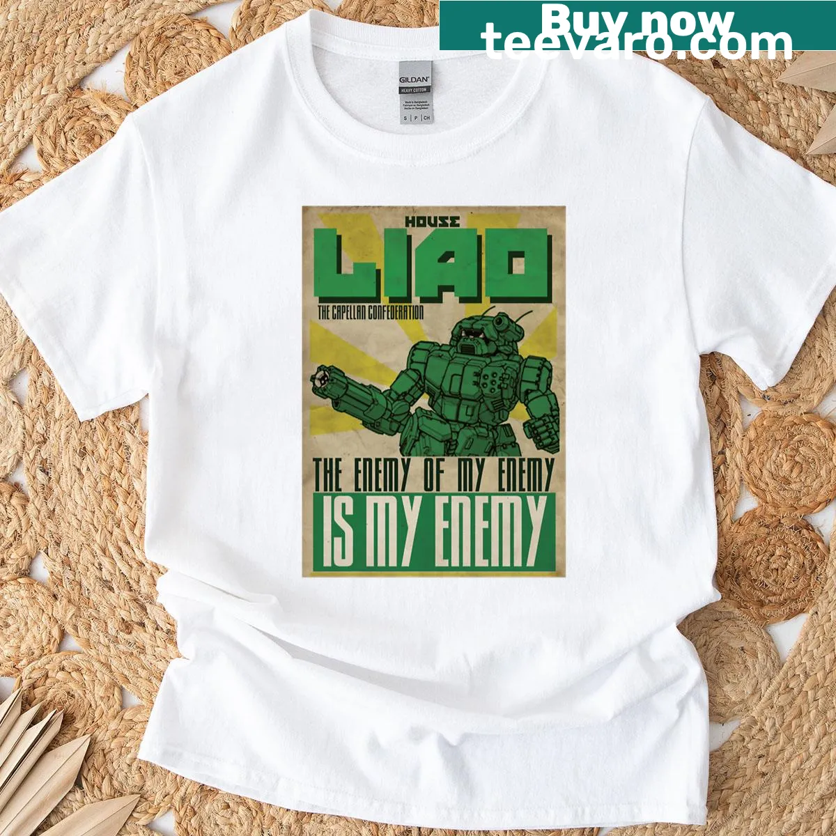 Battletech House Liao logo t-shirt for gaming fans — on a men's t-shirt