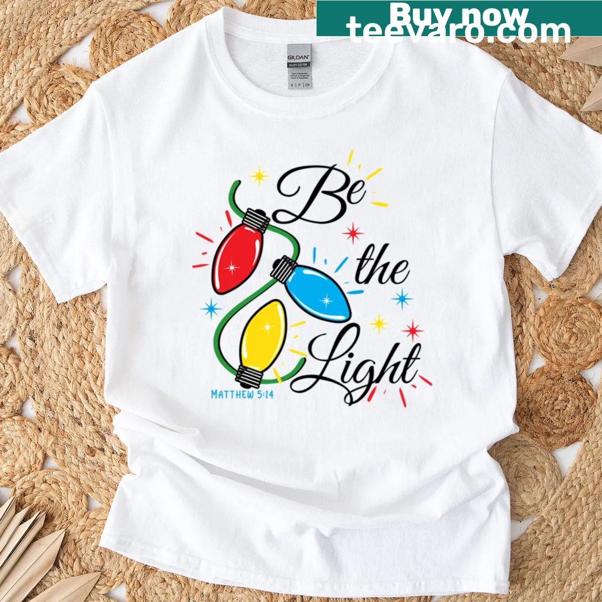 Typography design featuring Matthew 5:14 inspirational message — on a men's t-shirt