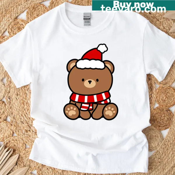Cartoon bear dressed as Santa Claus on t-shirt