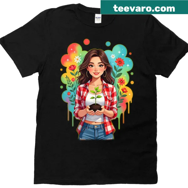 Illustrated agronomist t-shirt with fields and flowers graphic
