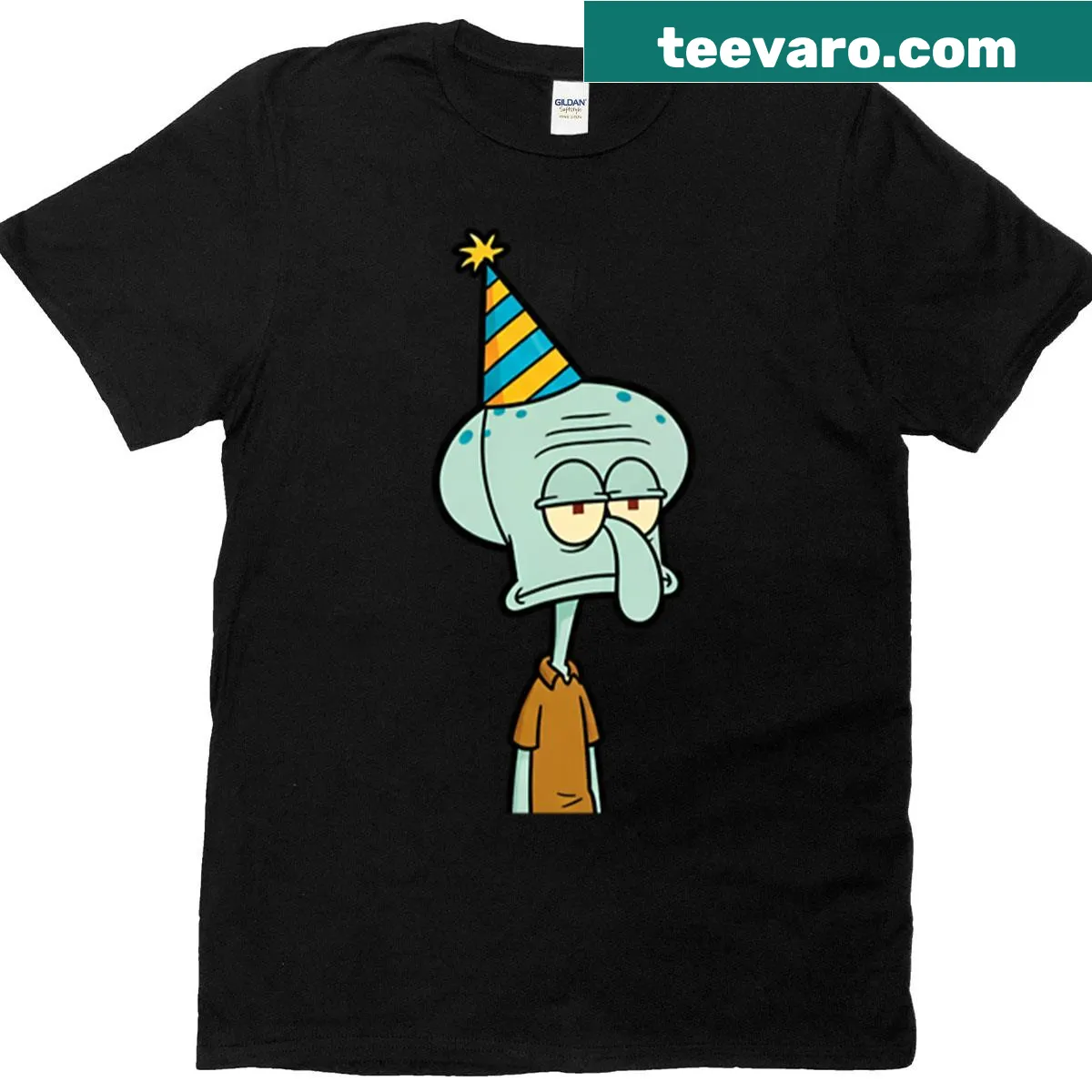 Funny birthday t-shirt featuring Squidward design — on a men's t-shirt