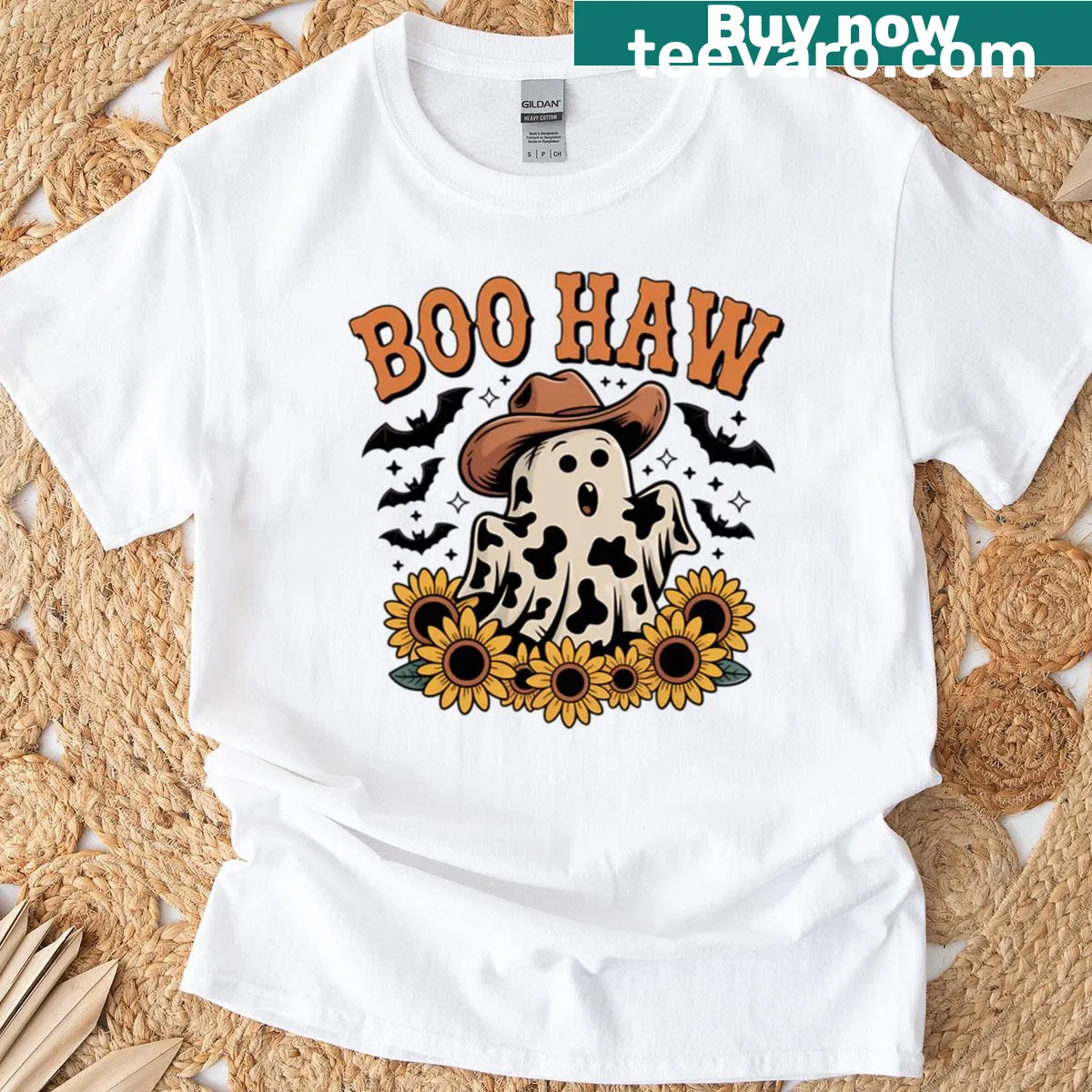 Cowboy-themed Halloween t-shirt with spooky design — on a men's t-shirt