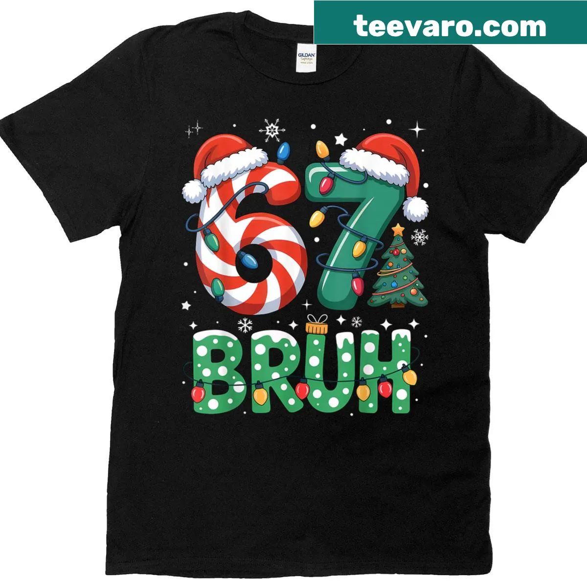 Funny meme-themed Christmas shirt for kids with Bruh 67 text — on a men's t-shirt
