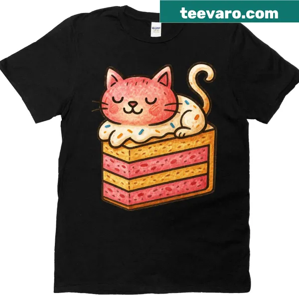 Illustration of a cat lounging on a cake.