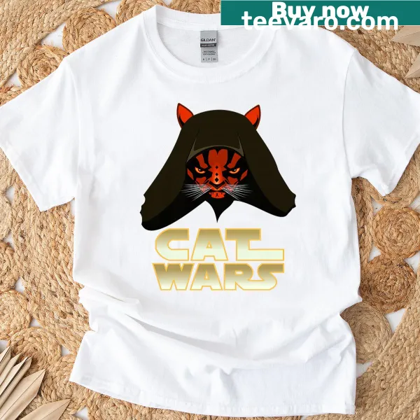 Funny 'Cat Wars' graphic T-shirt featuring playful cat design