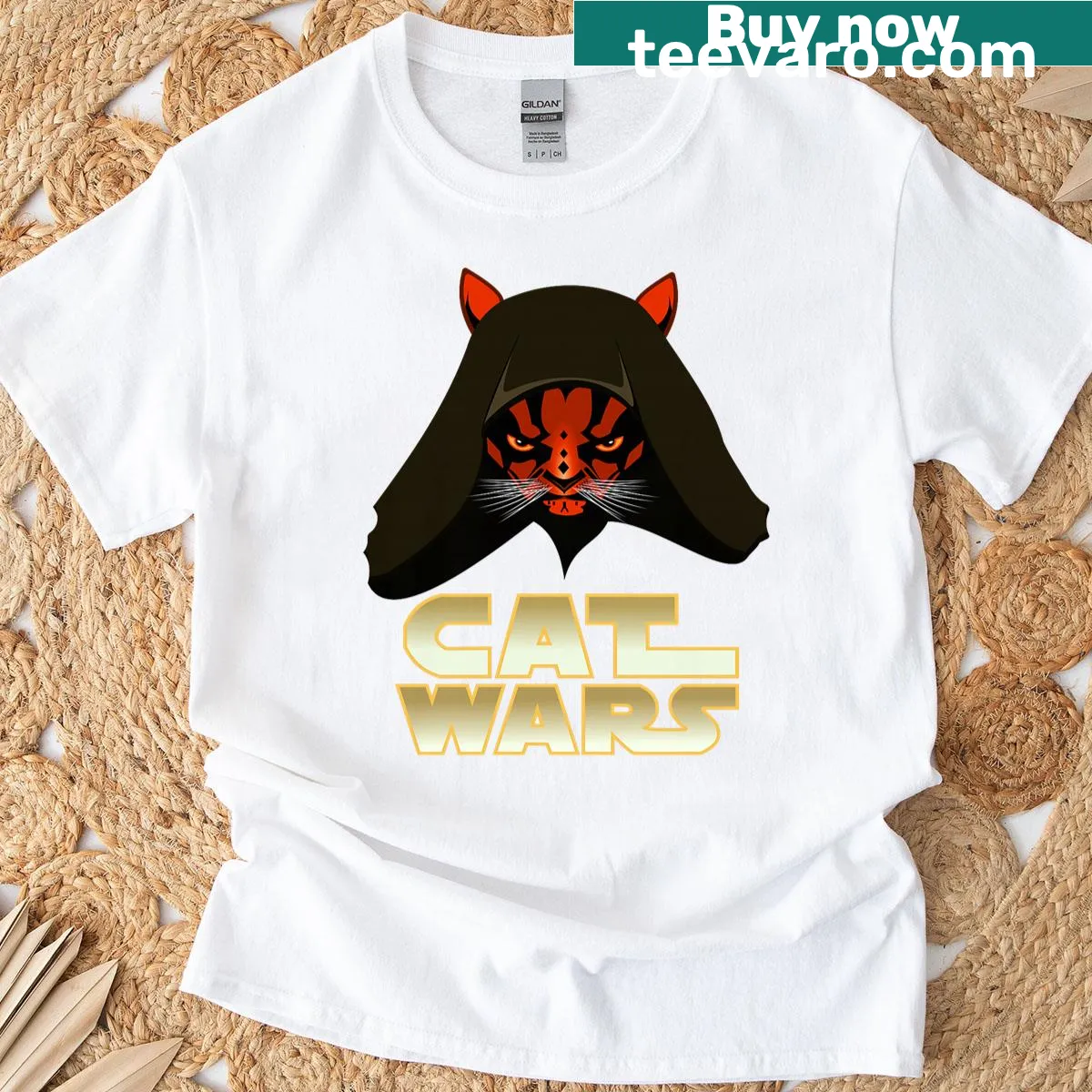 Funny 'Cat Wars' graphic T-shirt featuring playful cat design — on a men's t-shirt