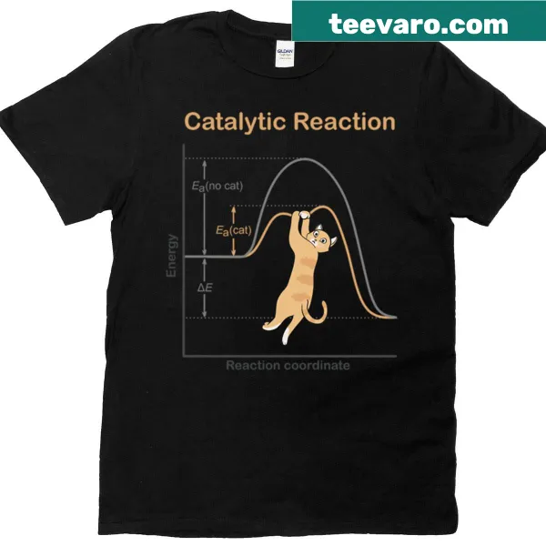 T-shirt featuring a typographic design of catalytic reactions