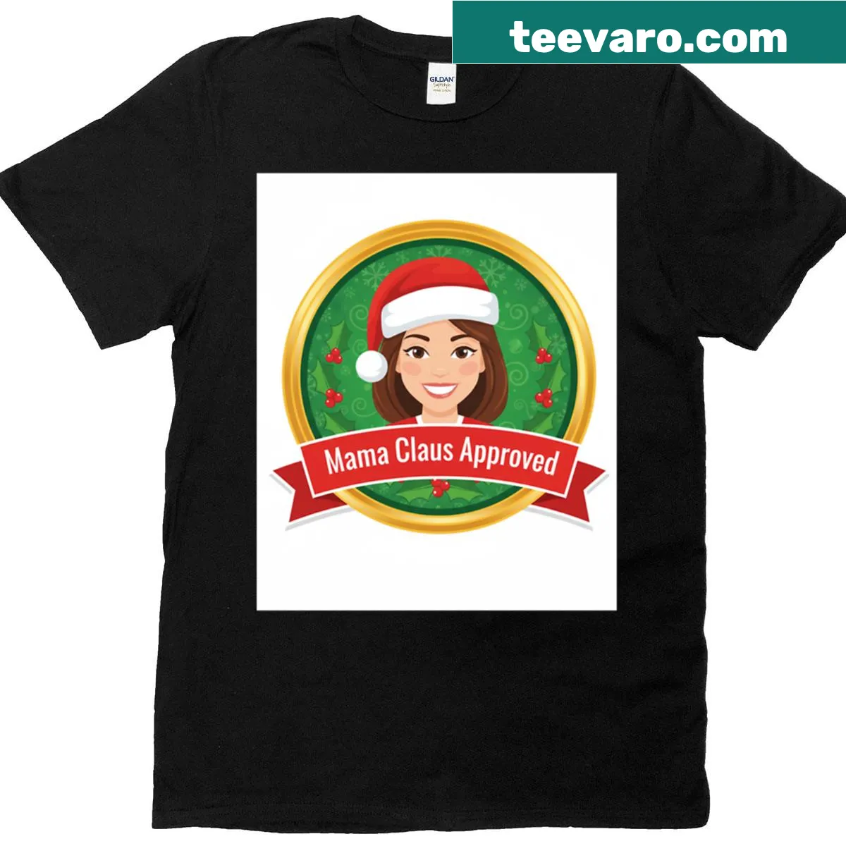 Festive shirt with Certified Mama Claus Approved text — on a men's t-shirt