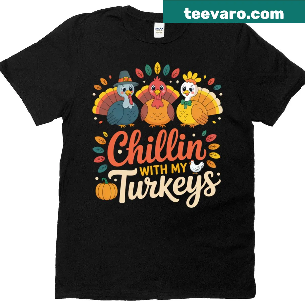 Illustration of a turkey squad on a matching family Thanksgiving T-shirt — on a men's t-shirt