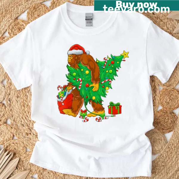 Bigfoot with Christmas tree lights graphic T-shirt