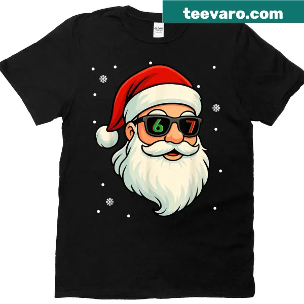 Family-themed Christmas T-shirt featuring Santa and number 67