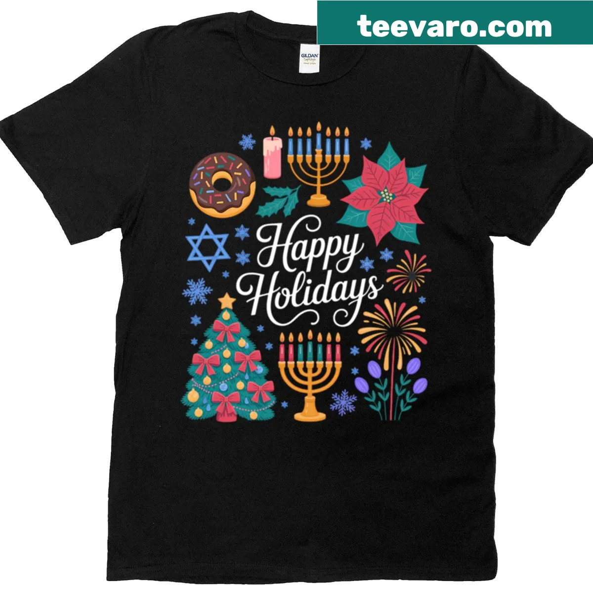 T-shirt celebrating Christmas and various holiday traditions — on a men's t-shirt