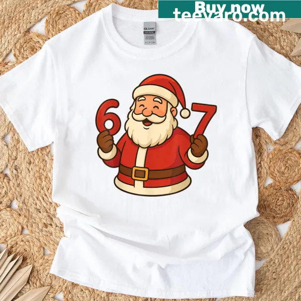 Vintage Santa design with '6 7 67' on T-shirt