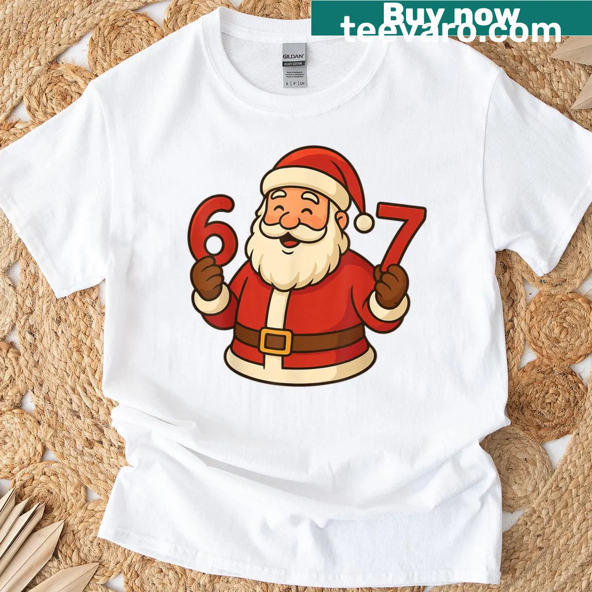 Vintage Santa design with '6 7 67' on T-shirt — on a men's t-shirt